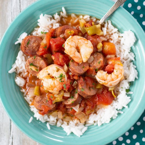 Crock Pot Shrimp Sausage Jambalaya