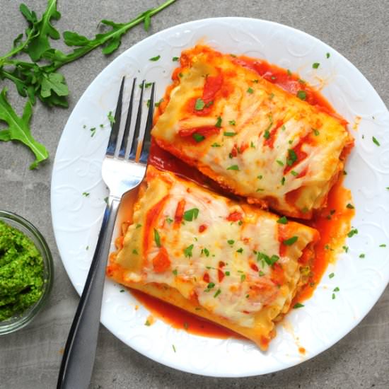 Arugula Pesto Lasagna Roll Ups