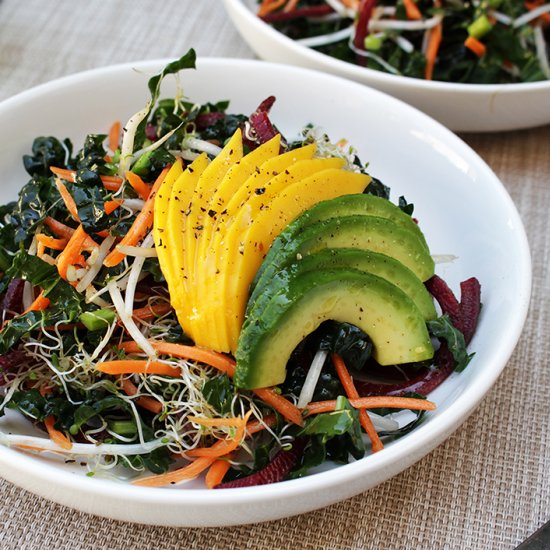 Black Kale Salad w Mango & Sprouts