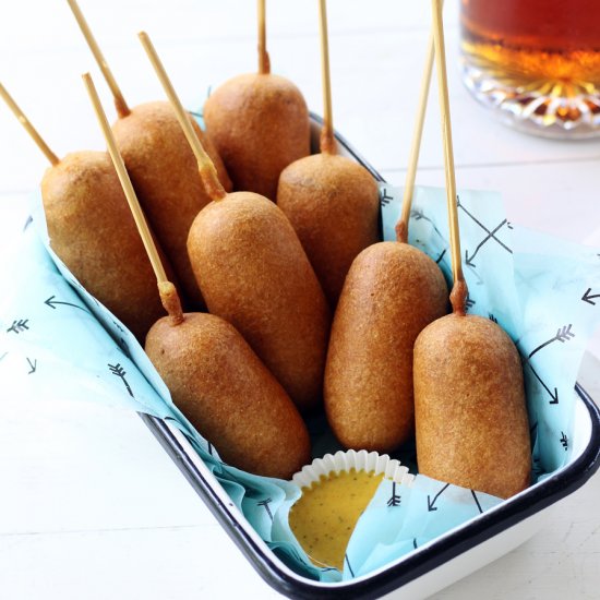 Beer Battered Bratwurst Corn Dogs