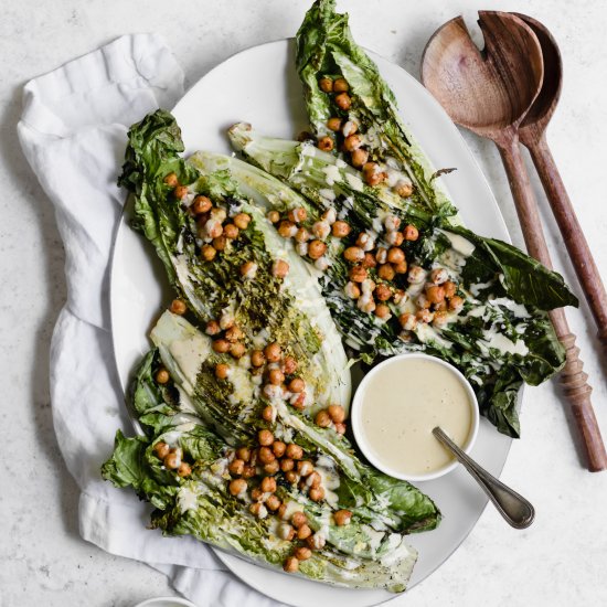 Grilled Romaine Tahini Caesar Salad