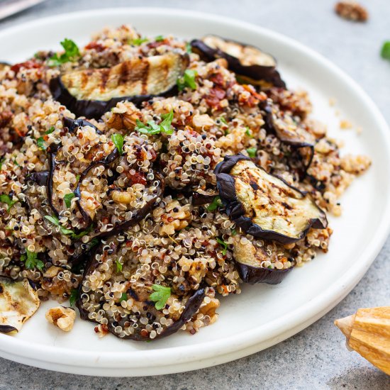 Aubergine and quinoa salad