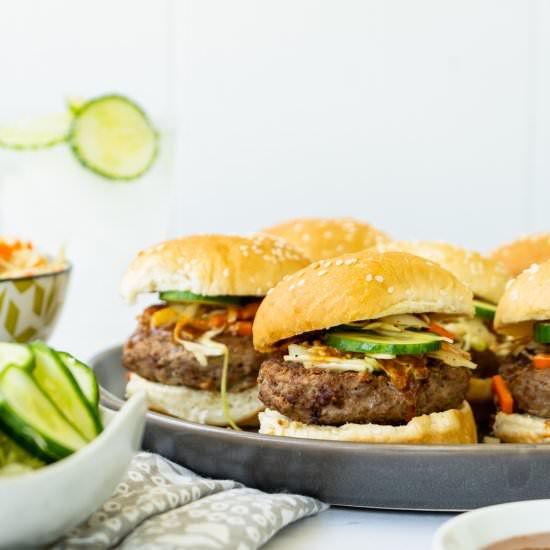 Asian Sliders w Almond Sauce + Slaw