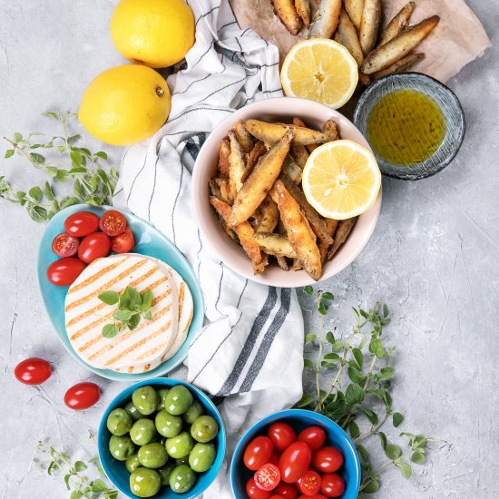 Fried Anchovies & Grilled Halloumi