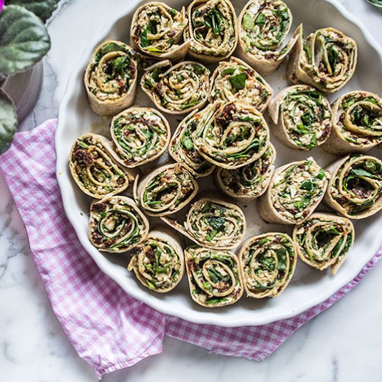 Vegan Basil Pesto Tomato Pinwheels