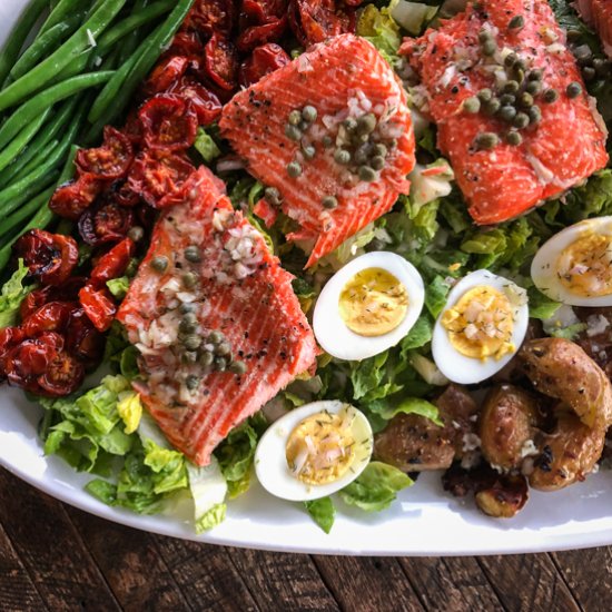 Salmon Salad with Smashed Potatoes