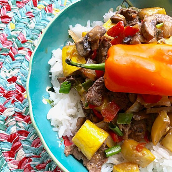 Beef Tenderloin Rice Bowl