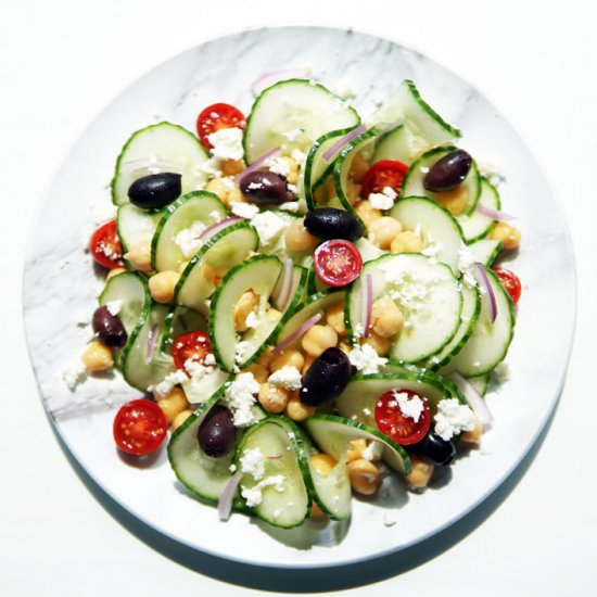 simple greek salad with chickpeas