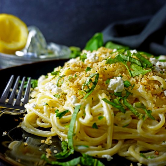 Lemon Goat Cheese Spaghetti