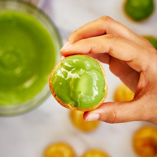 Matcha Mascarpone Profiteroles