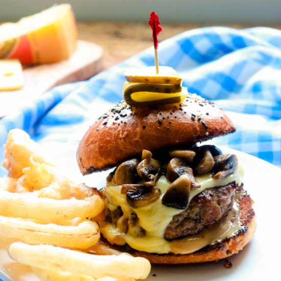 Cheesy Mushroom Lamb Burger