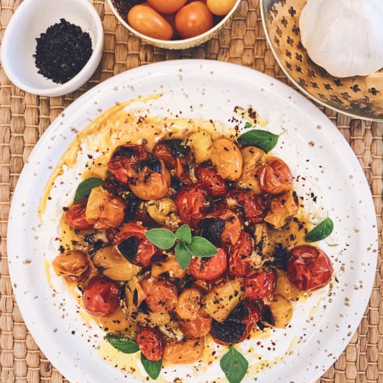 Charred Cherry Tomatoes with Labneh