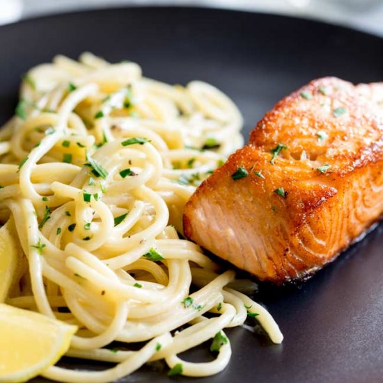 Pan Seared Salmon and Lemon Pasta