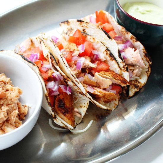 Salmon Tacos with Avocado Ranch