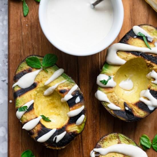 Grilled Avocados with Feta Tahini