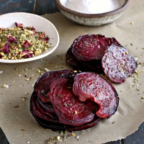 Baked Beet Chips with Dukkah