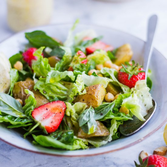 Potato, strawberry & chickpea salad