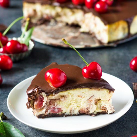 Cherry Vanilla Chocolate Cheesecake