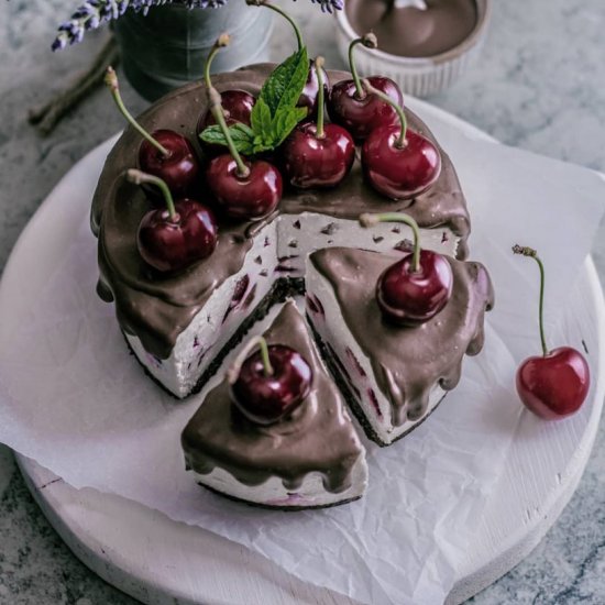 Cherry, coconut and chocolate cake