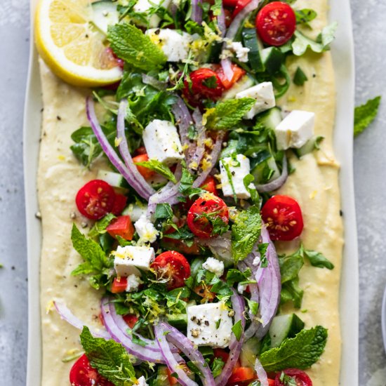 Greek Salad Hummus Board