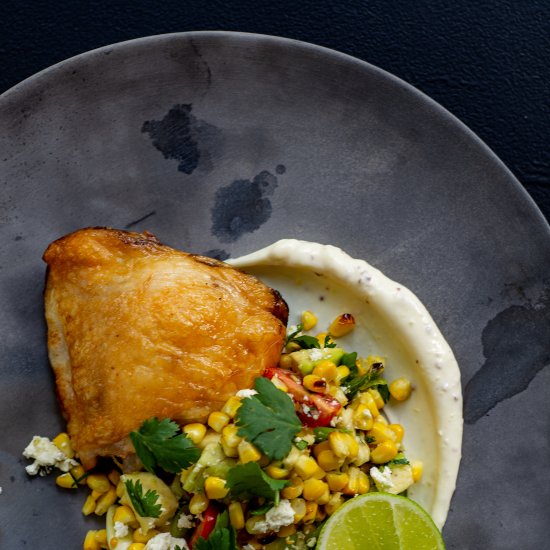 Crispy skin chicken & corn salad