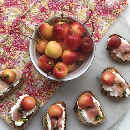 Cherries and Goats Cheese Crostini