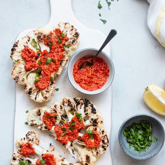 Grilled Romesco Cauliflower Steak