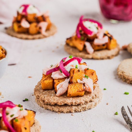 GF Oatcakes with Miso Roast Pumpkin