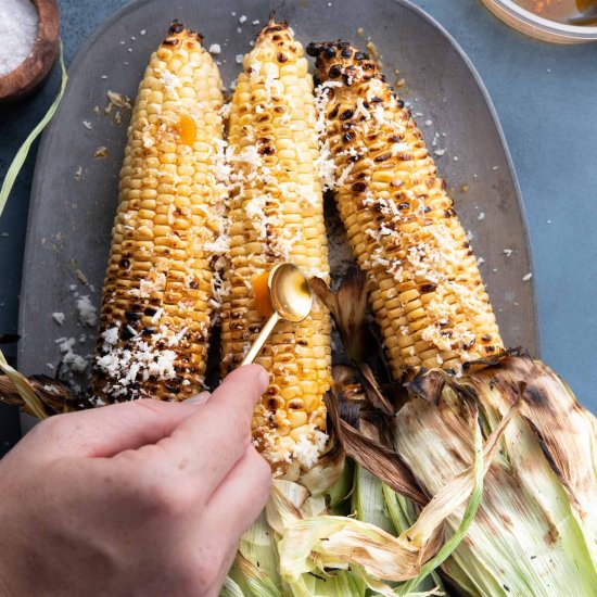 Husk-on Grilled Corn with Ancho Oil