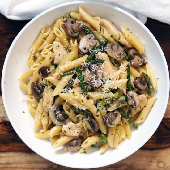 Mushroom asparagus pasta w/ chicken