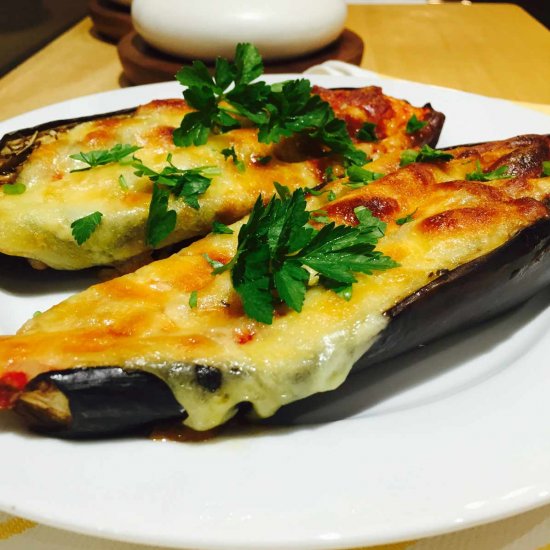 Tomato and cheese topped aubergines