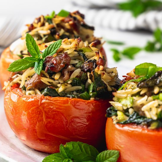 Sausage and Orzo Stuffed Tomatoes