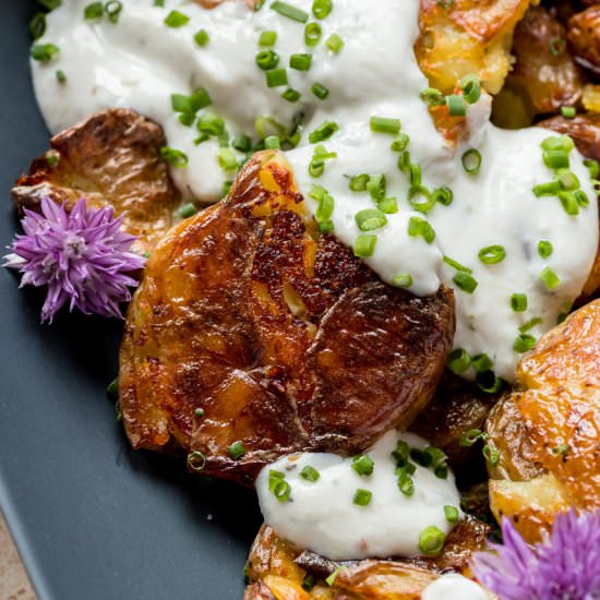 Sour Cream & Onion Smashed Potatoes