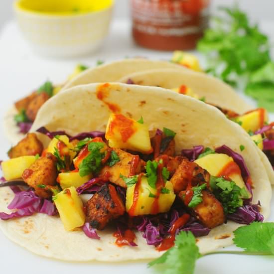 Pineapple Sriracha Tempeh Tacos