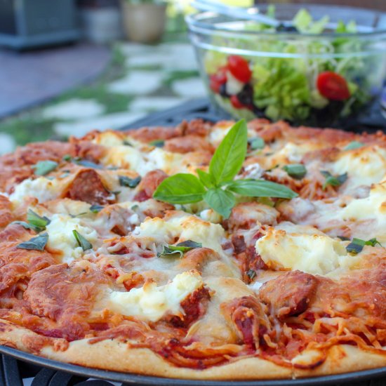 Spaghetti and Meatball pizza