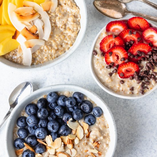 Creamy Vegan Oatmeal Three Ways