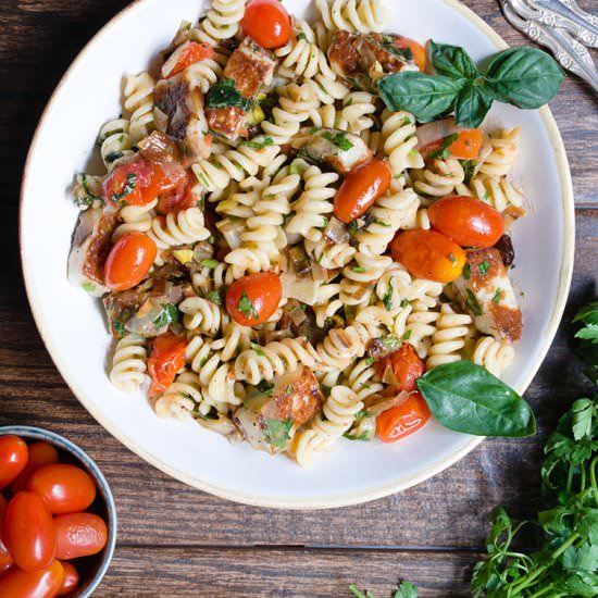 Cherry tomato confit pasta salad