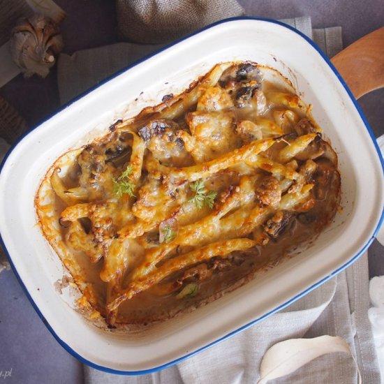 Green bean mushroom and cheese bake