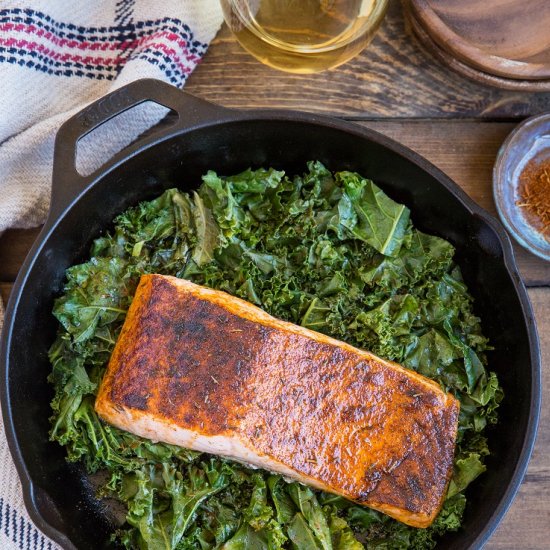 Blackened Salmon with Kale