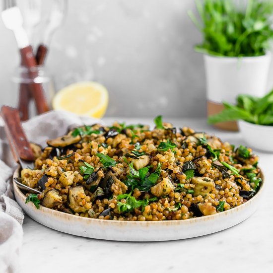 Herby Eggplant Israeli Couscous