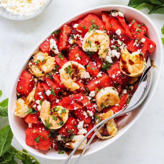 Watermelon Feta Salad with Shrimp