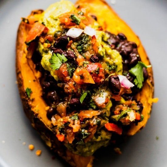 Sweet potato jackets with guacamole