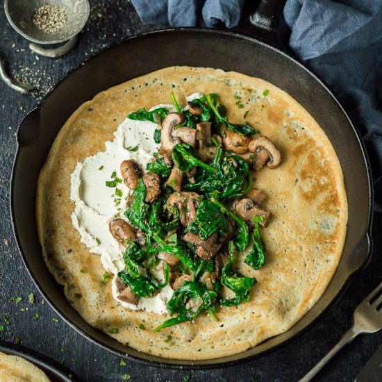 Vegan Mushroom & Spinach Crepes