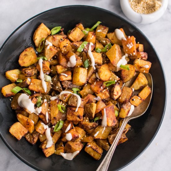 Harissa Roasted Potatoes w/ Tahini