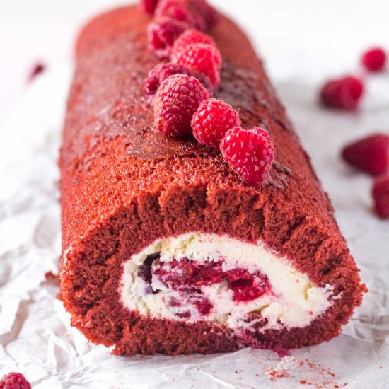 Red Velvet Raspberry Cake Roll