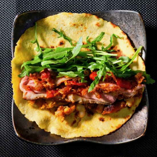 Duck pumpkin and bean tortilla. XO.