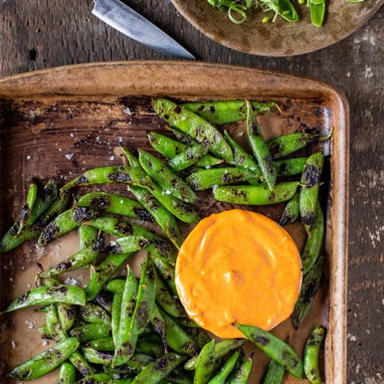 Grilled Snap Peas & Paprika Aioli