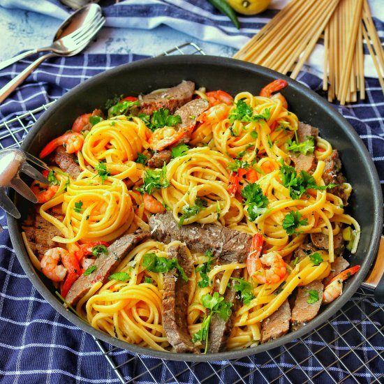 Spaghetti Aglio Olio Surf and Turf