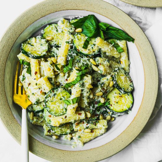 Summer Pasta w Zucchini & Basil