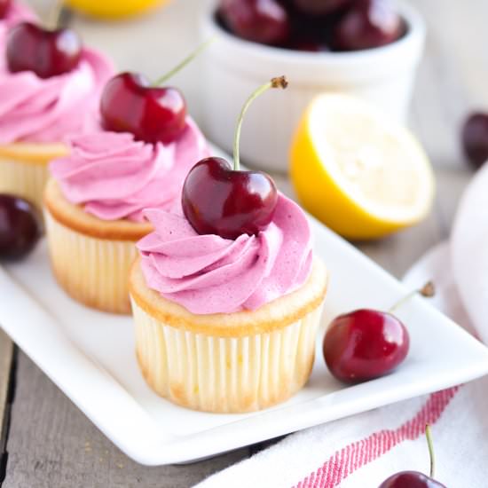 Lemon Cupcakes with Cherry Frosting